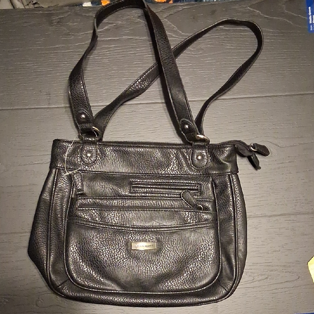 Laura Scott Black Textured Shoulder Bag with Double Straps